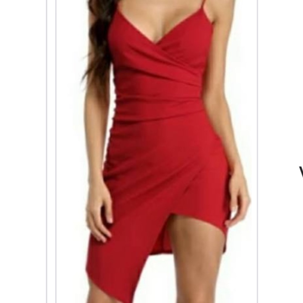 Red mini dress, side slit, brand No Boundaries, size S.